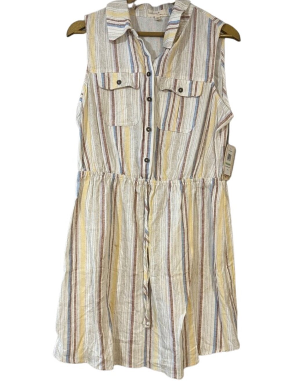 NWT Bebop Linen Blend Striped Shirt Dress XL Sleeveless Boho